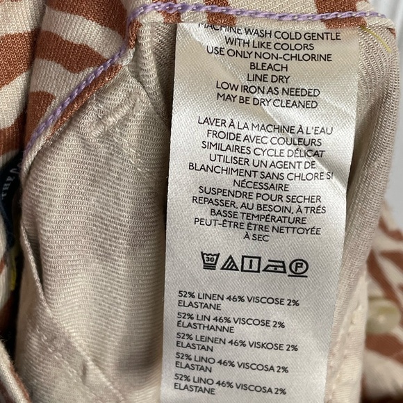 Maeve Colette Wide Leg Linen Blend Hi Rise Pants Zebra Swirl Brown Cream 31 - Picture 13 of 15